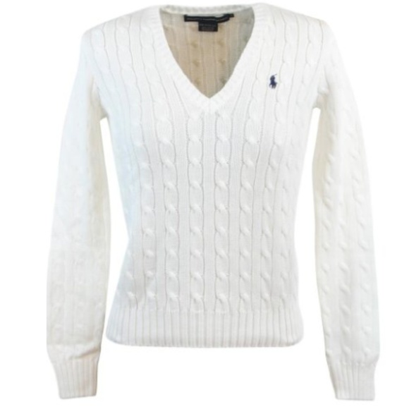 ralph lauren white v neck sweater